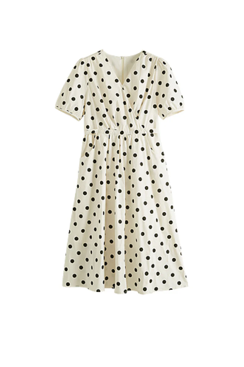 French-Inspired Polka-Dot Midi Dress - HBQMJX