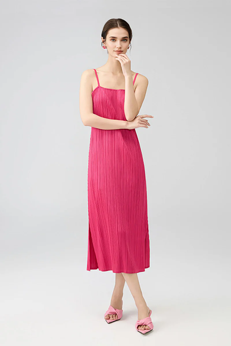 Designer Inspired Pleated Midi Slip Dress - HBQMJX