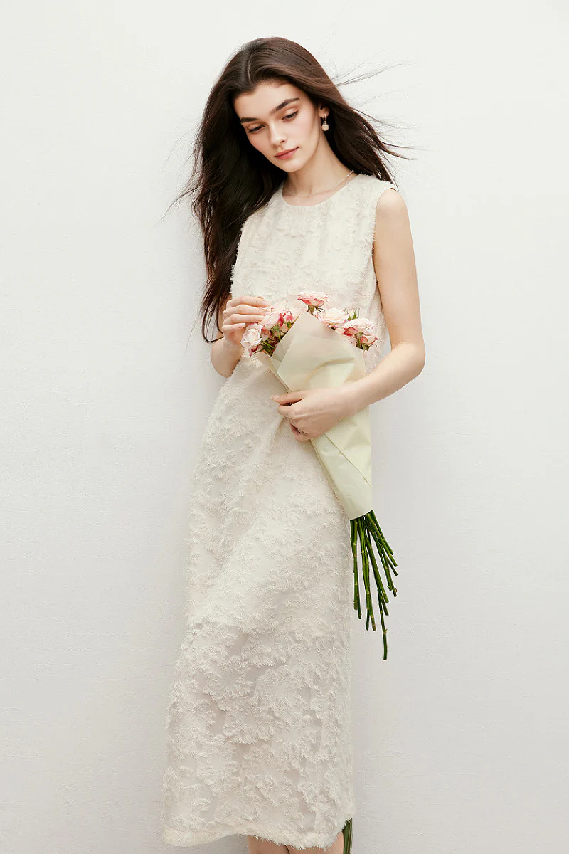 White Floral Applique Sleeveless Dress - JIEEQQ
