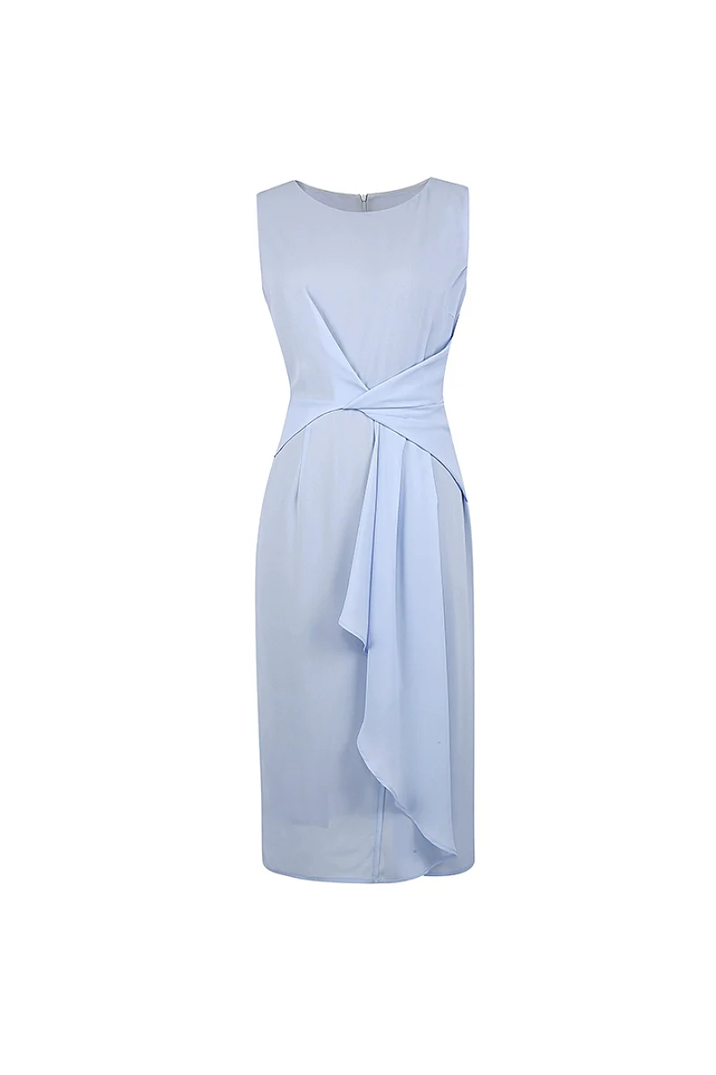 Light Blue Sleeveless Draped Midi Dress - HBQMJX