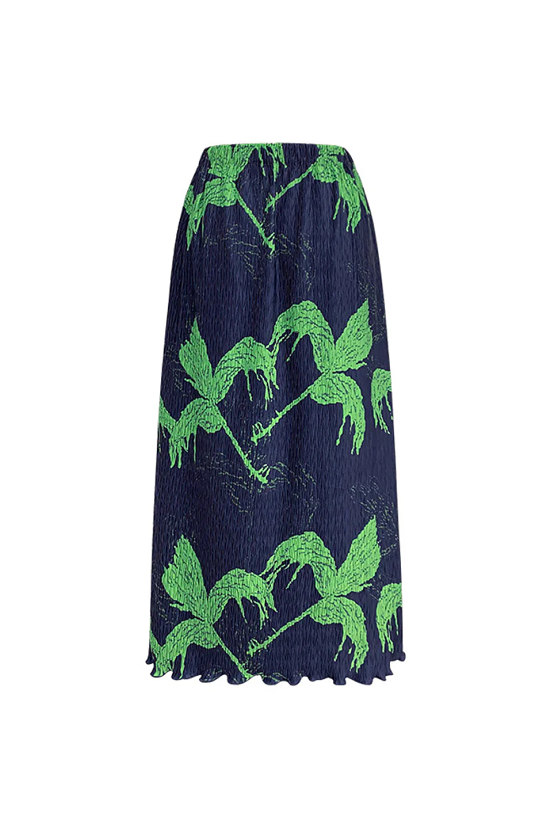Designer Inspired Pleated Leaf Print Straight Midi Skirt - HBQMJX