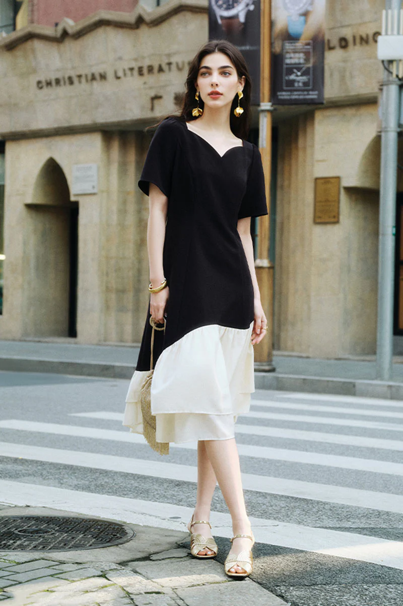 Short-Sleeve Sweetheart-Neck A-Line Midi Dress - HBQMJX