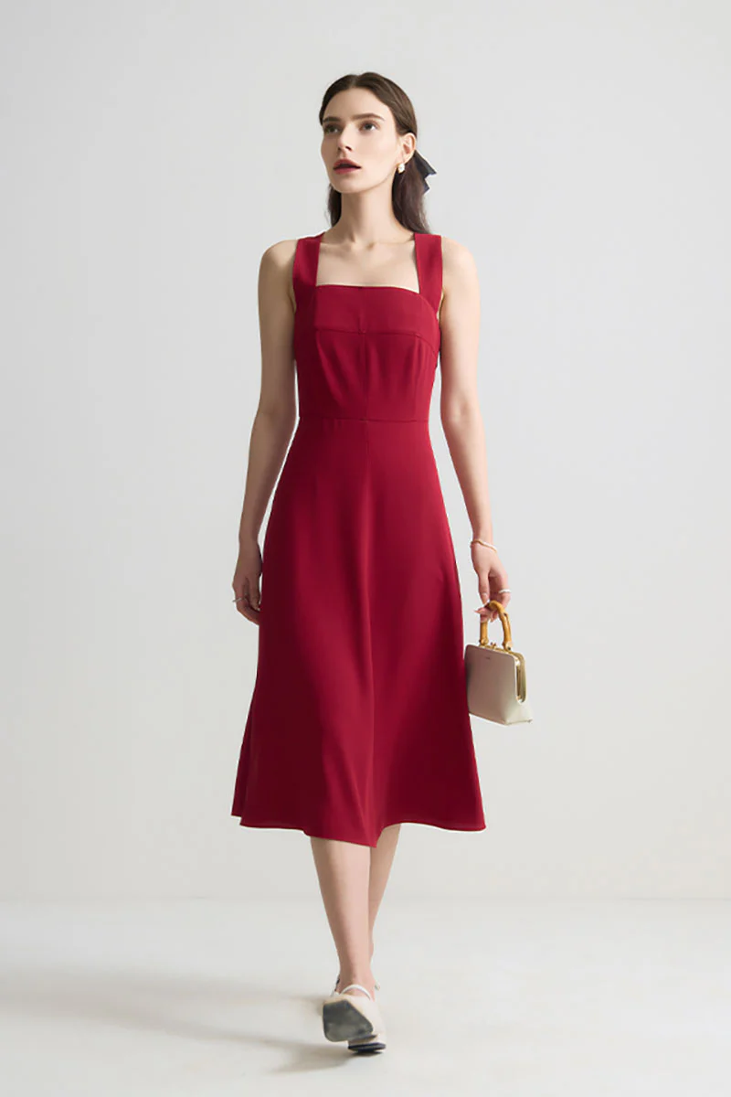 Red Cross-Back A-Line Midi Dress - HBQMJX