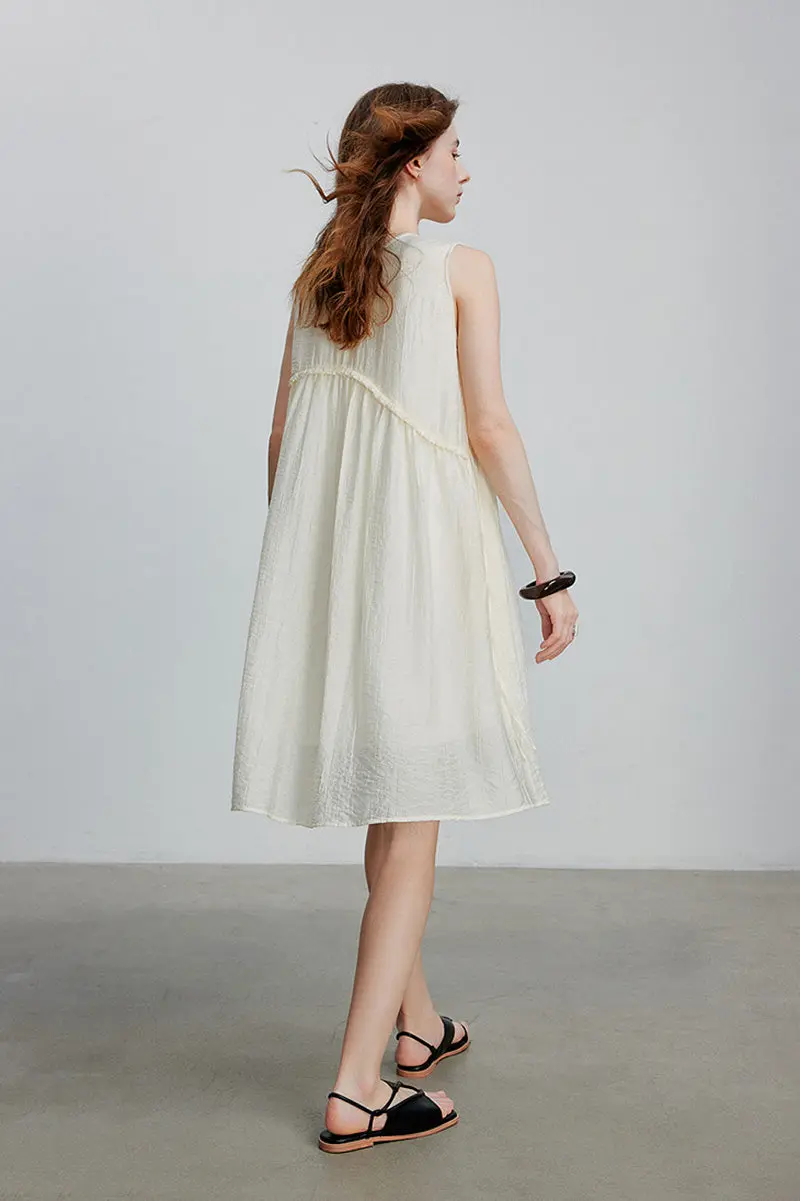 Ivory Lyocell Sleeveless Ruffle-Detail Midi Dress - HBQMJX