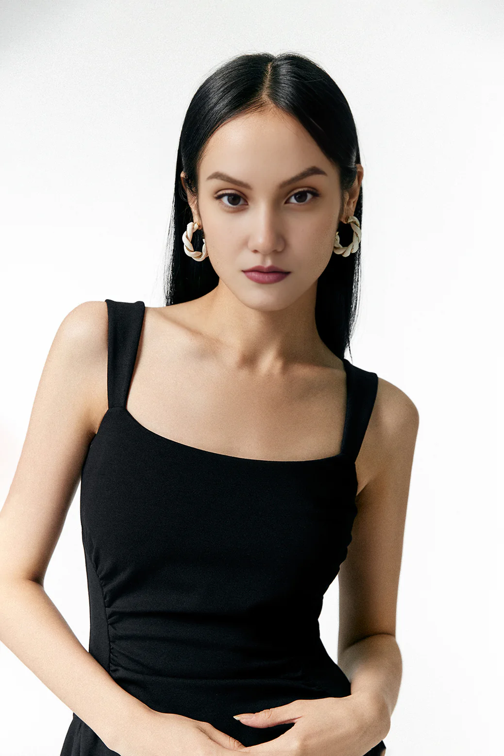 Square Neck Midi Dress with Pleated Waist - HBQMJX