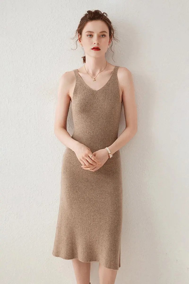 100 Cashmere Sleeveless Rib-Knit Midi Sweater Dress - HBQMJX