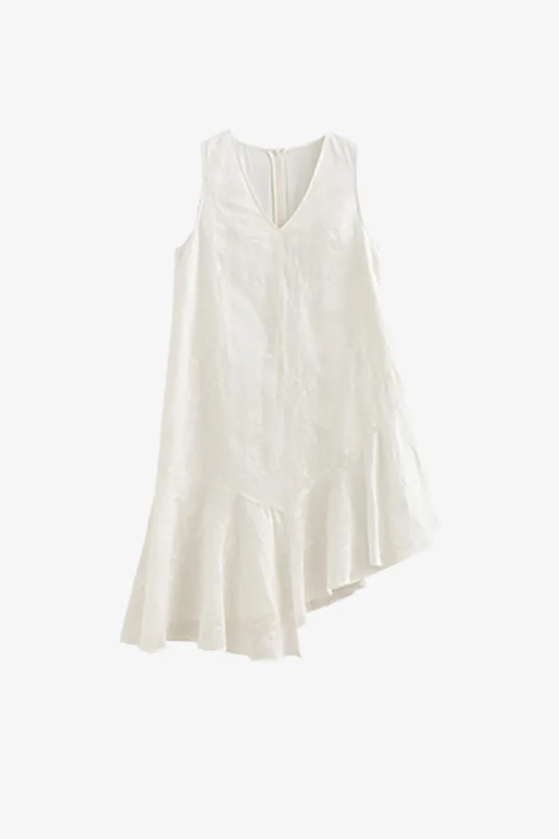 White Asymmetrical Heavy-Embroidery Sleeveless Midi Dress in Lyocell - HBQMJX