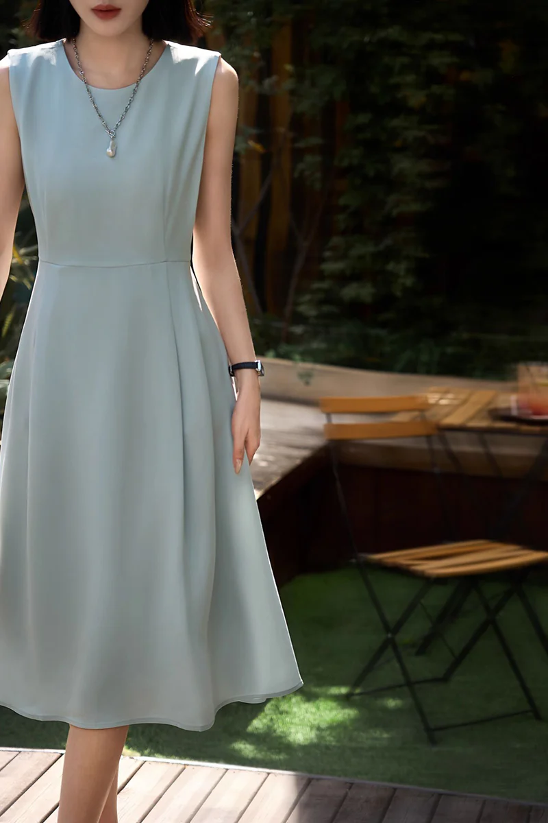 Elegant Acetate Sleeveless Fit & Flare Midi Dress - HBQMJX