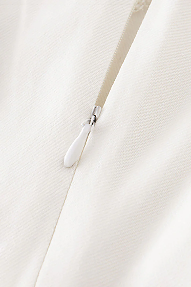 White A-Line Sleeveless Midi Dress with Raw Seams - HBQMJX