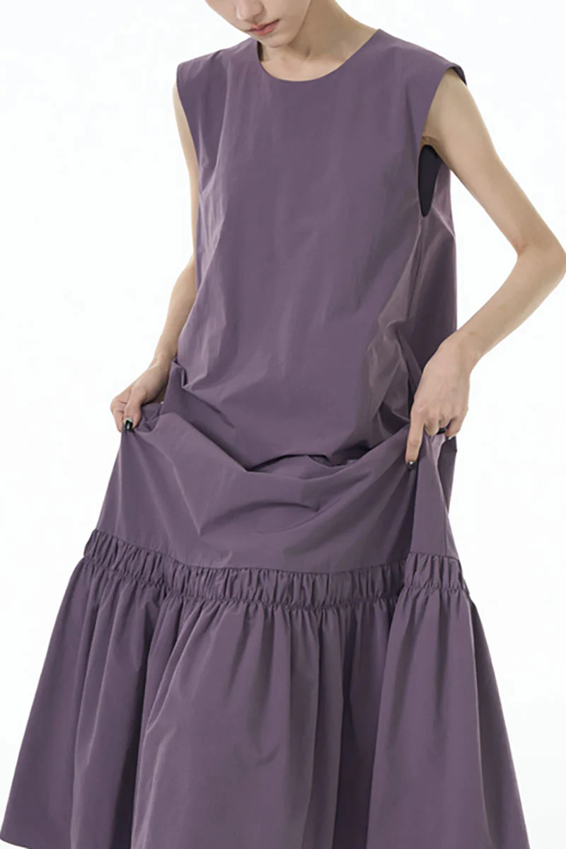 Relaxed Sleeveless A-Line Tiered Maxi Dress - HBQMJX