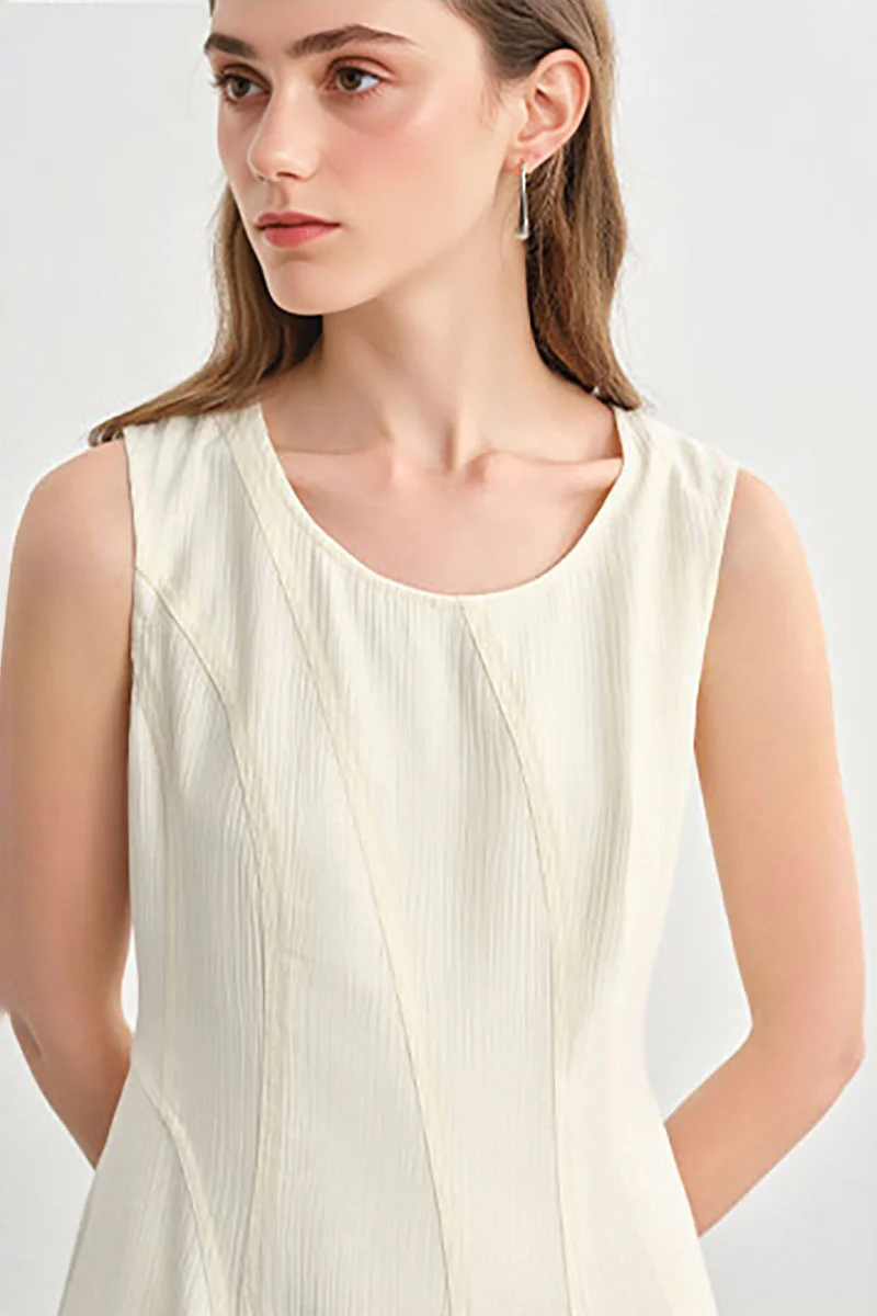 White Sleeveless A-Line Midi Dress - HBQMJX