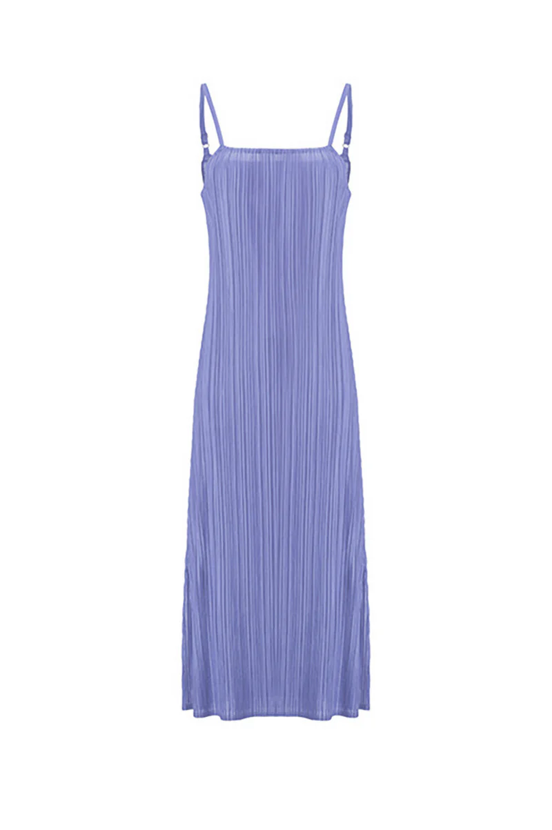 Designer Inspired Pleated Midi Slip Dress - HBQMJX