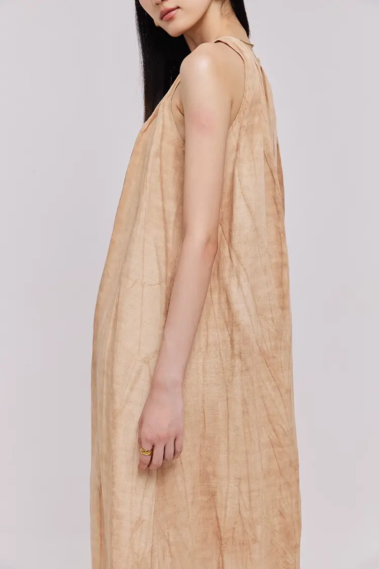 Tie Dye Sleeveless Linen Midi Dress - HBQMJX