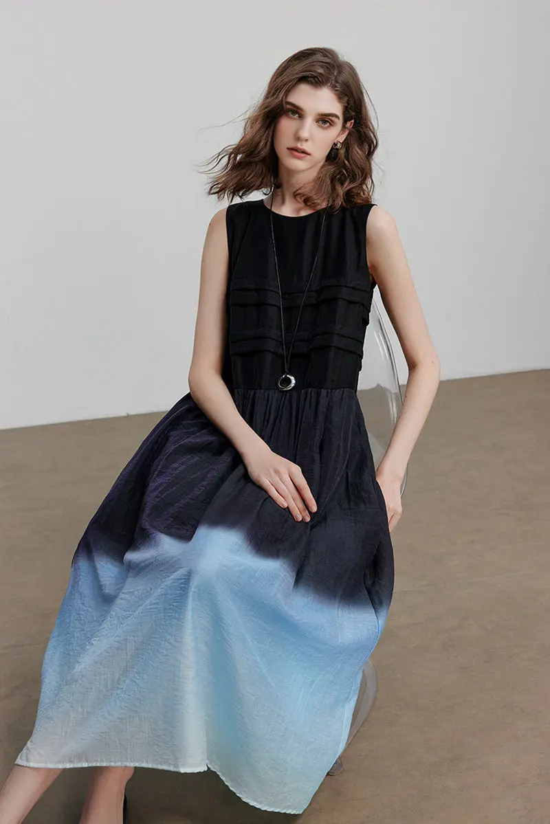 Ombre Sleeveless Trapeze Midi Dresss - HBQMJX