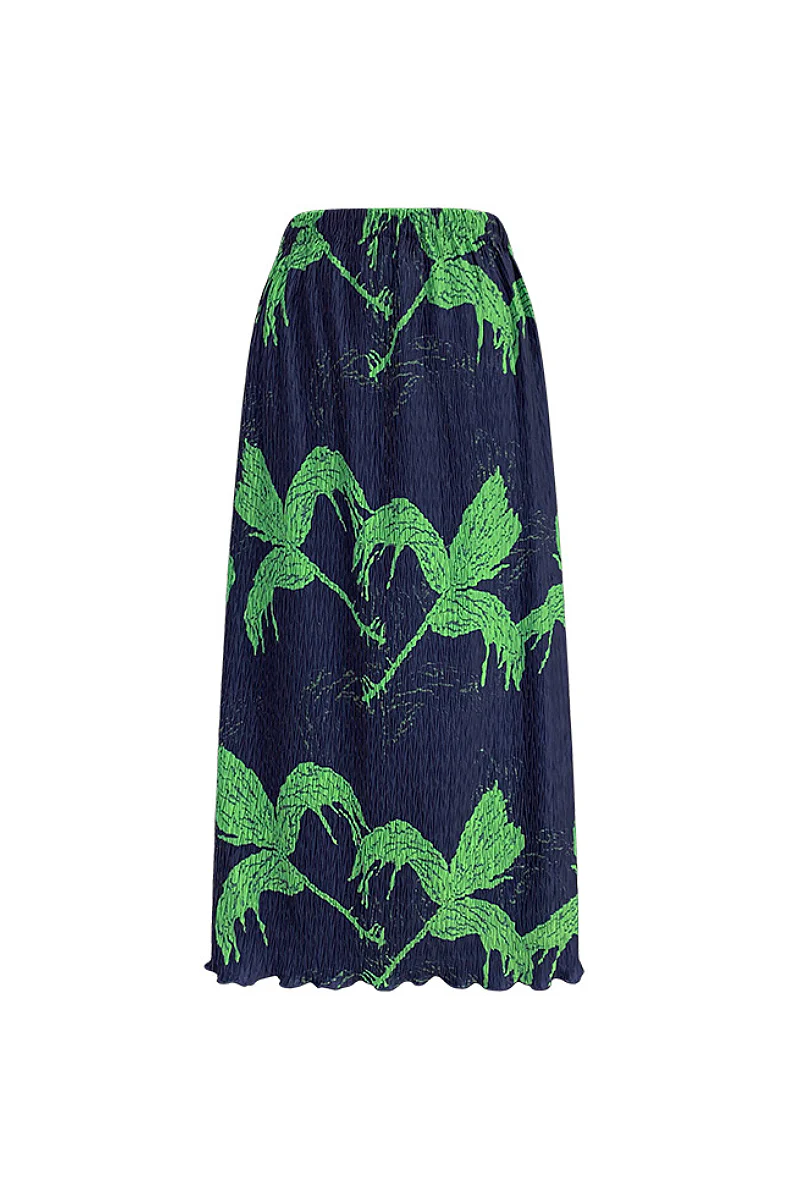 Designer Inspired Pleated Leaf Print Straight Midi Skirt - HBQMJX