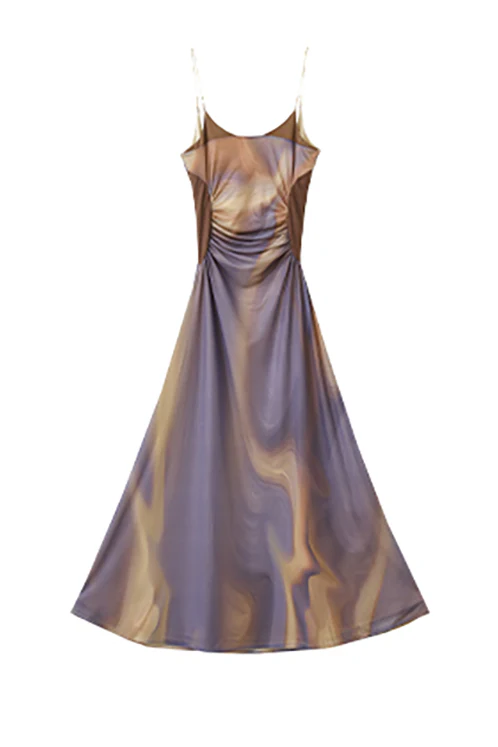 Tie Dye Spaghetti Strap Mesh Dress - HBQMJX