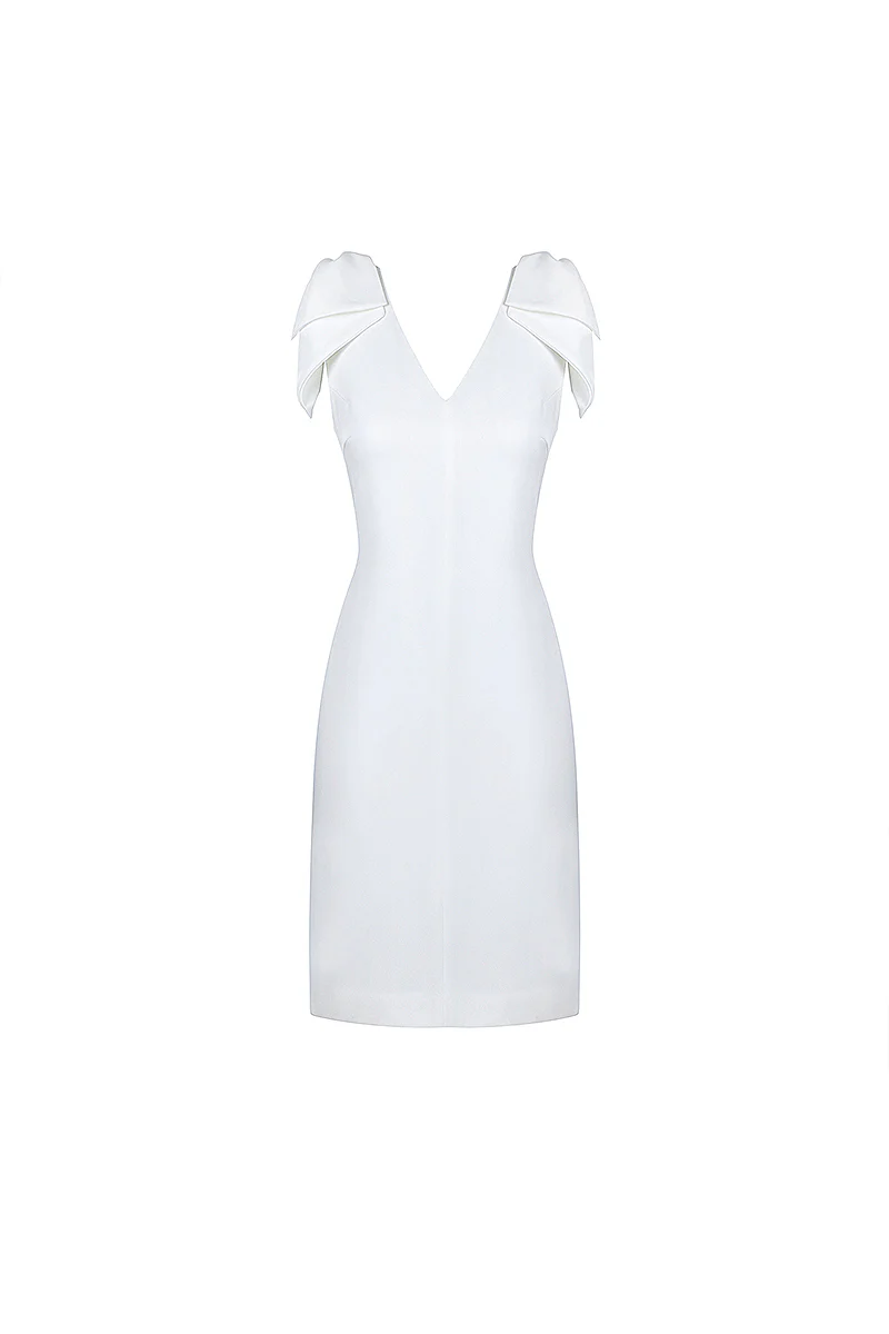 White Sleeveless Backless Bow Mini Dress - HBQMJX