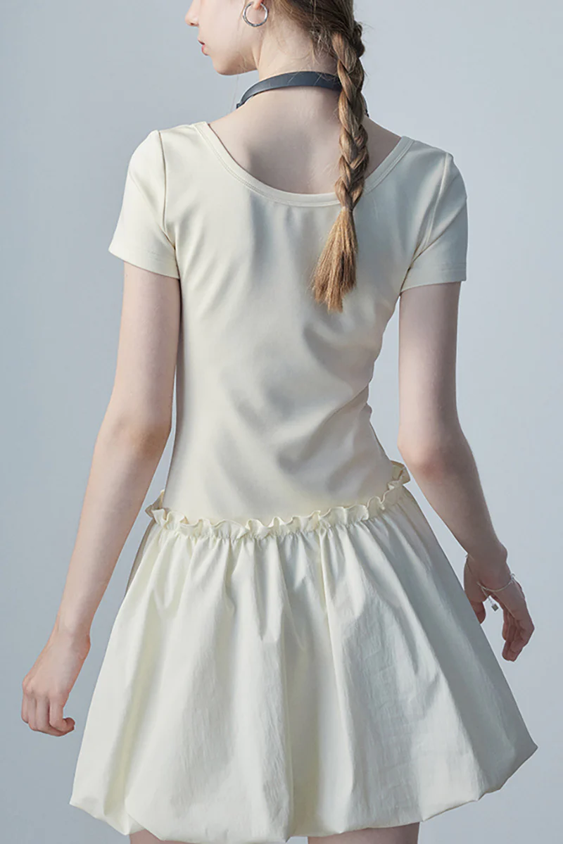 Ivory Squre-Neck Bubble Mini Dress - HBQMJX