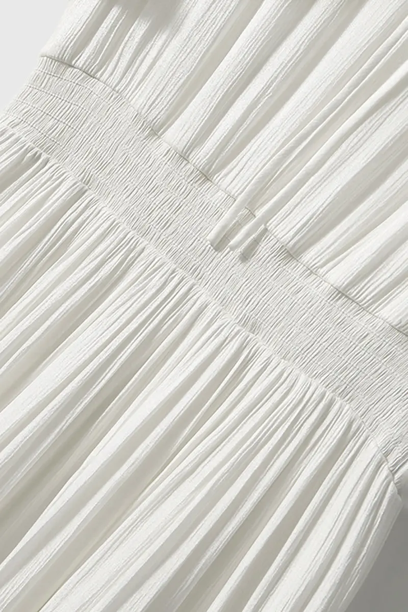 White Silky Tiered Puff-Sleeve Maxi Dress - HBQMJX