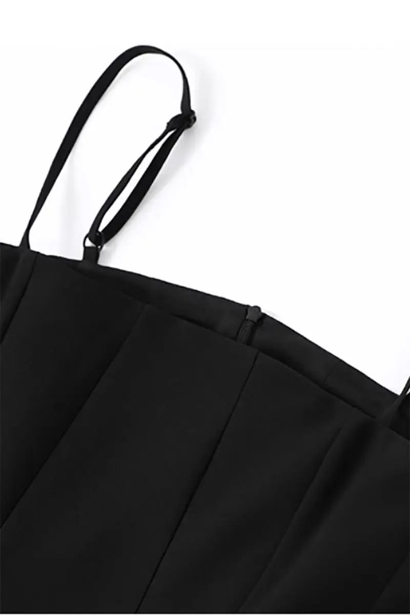 Elegant Black Spaghetti-Strap A-Line Midi Dress - HBQMJX