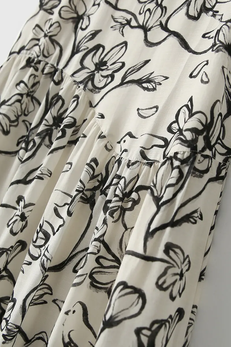 Linen Floral Sleeveless Midi Dress - HBQMJX