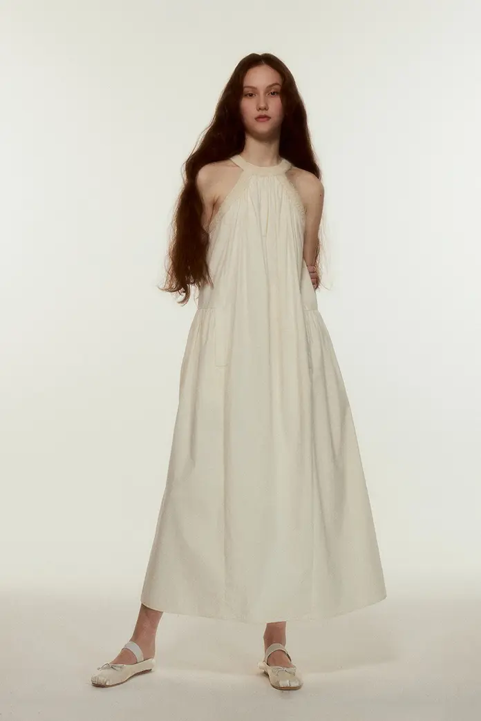 Rib Knit Collar Creamy White Midi Dress - HBQMJX