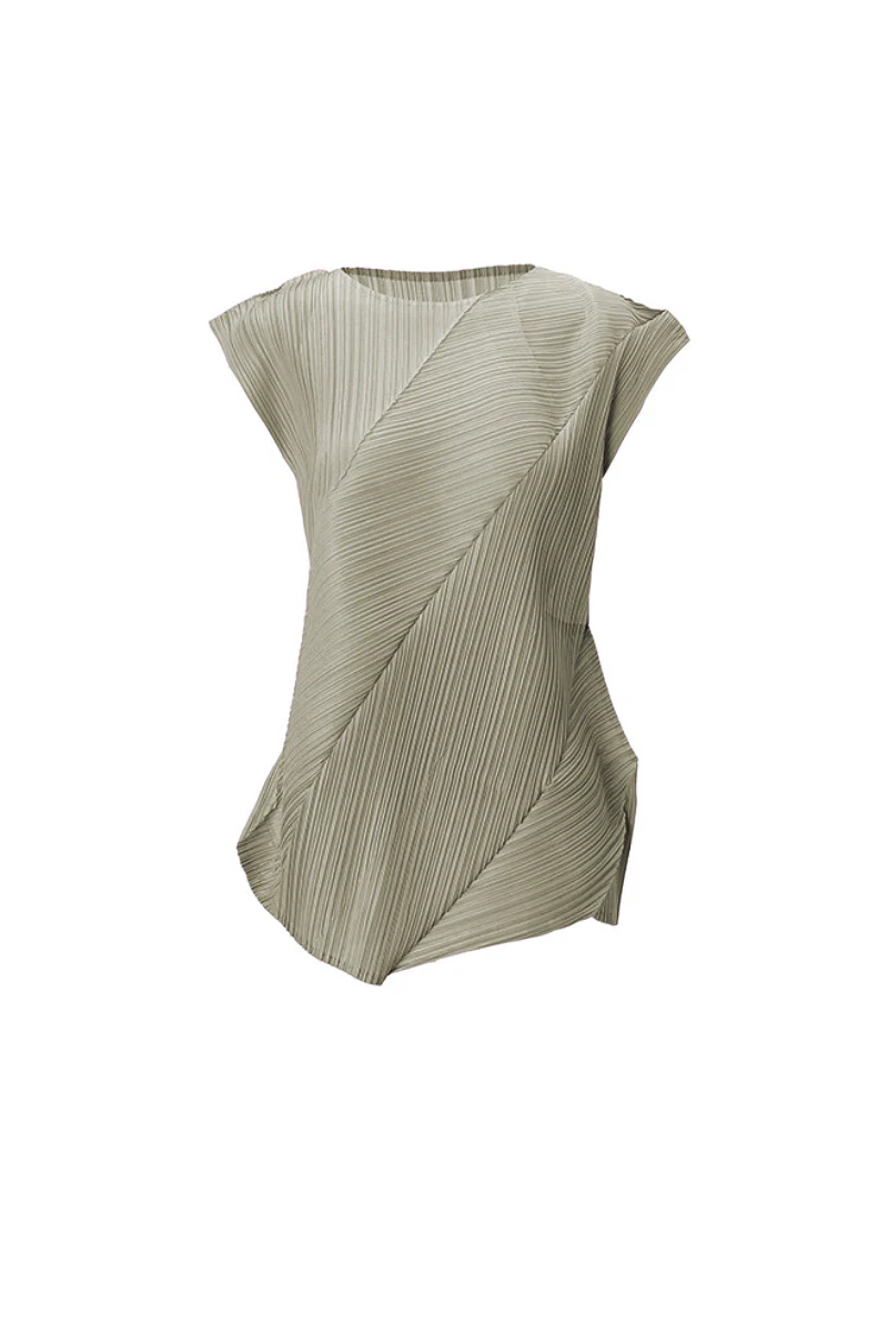 Designer Inspired Pleated Cap-Sleeve Top - HBQMJX