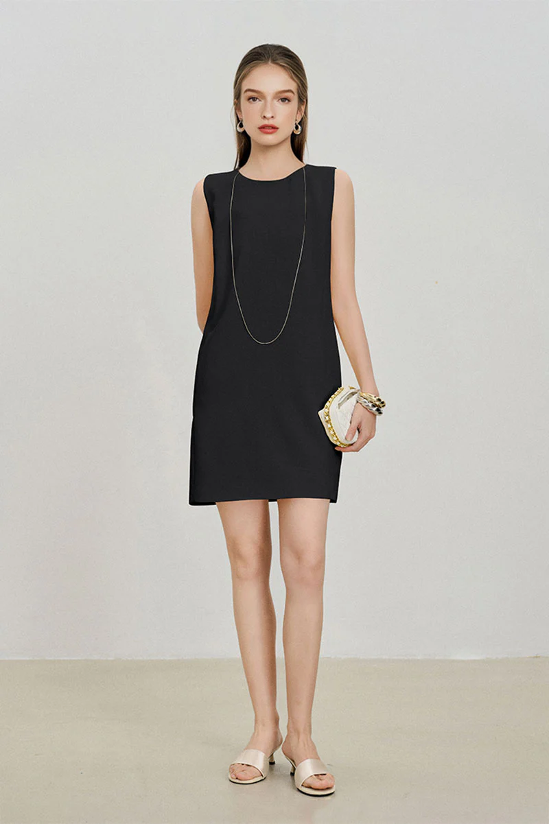 Black Triacetate-Blend Mini Shift Dress with Pockets - HBQMJX