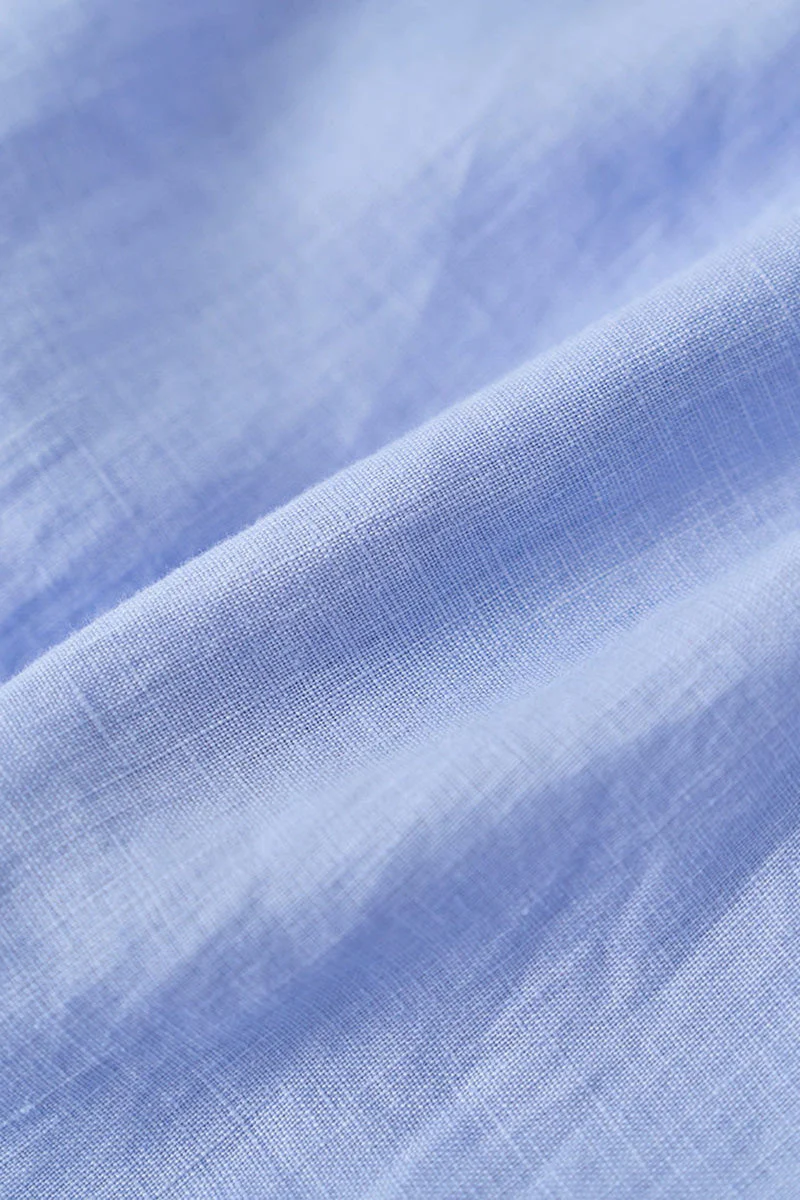 Baby Blue 100 Linen Cap-Sleeve Button-Front Belted Midi Dress - HBQMJX