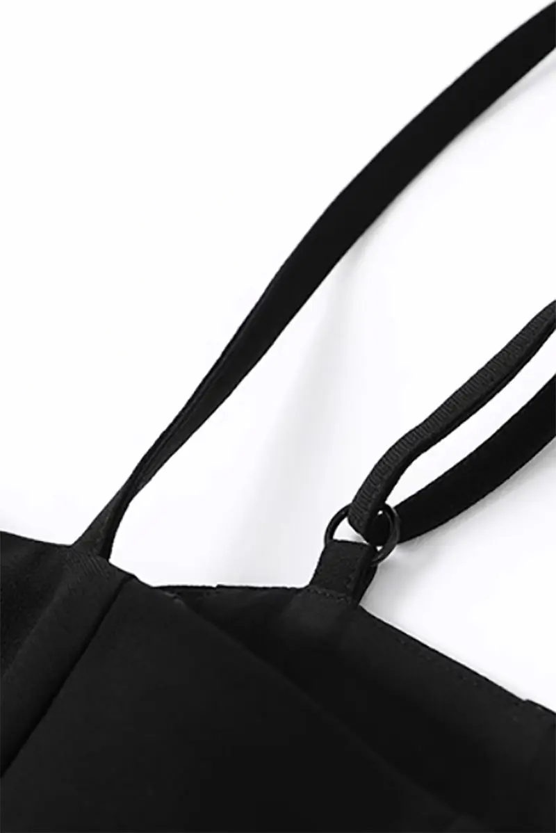 Elegant Black Spaghetti-Strap A-Line Midi Dress - HBQMJX