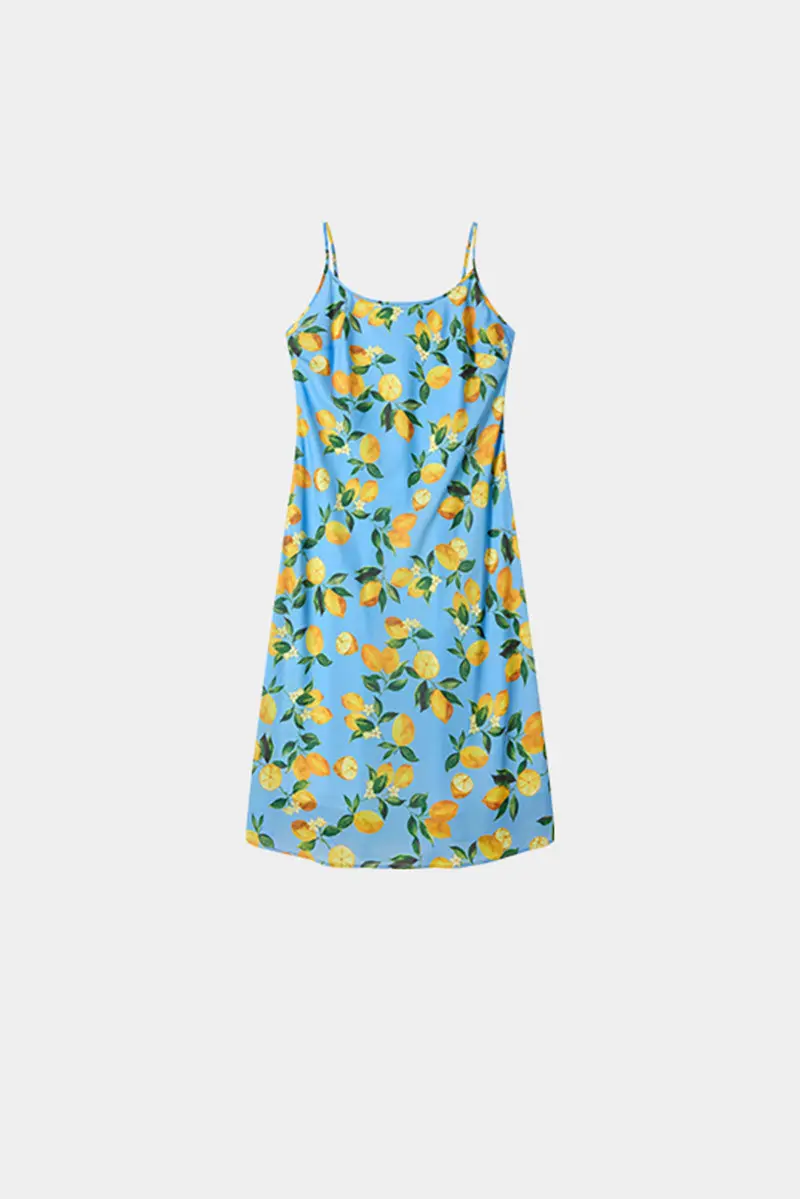 Blue Lemon Print Midi Slip Dress - HBQMJX