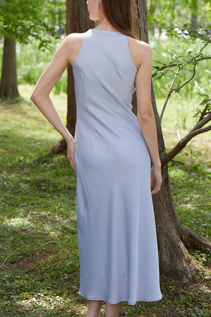 Dusty Blue Cowl-Neck Sleeveless Midi Dress - HBQMJX