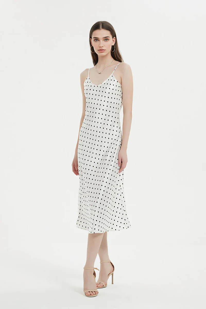 Polka-Dot V-Neck Midi Slip Dress in Triacetate-Blend - HBQMJX