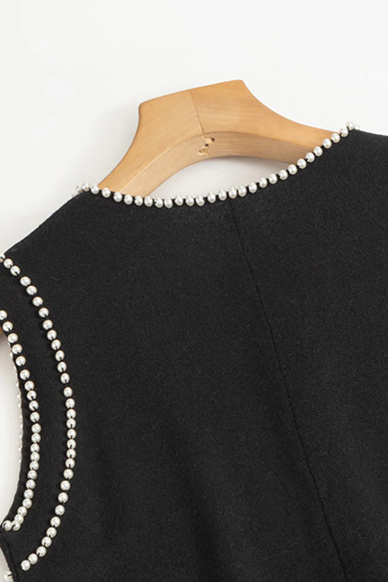 French Sleeveless Handmade Embellished Knit Midi Dress - HBQMJX