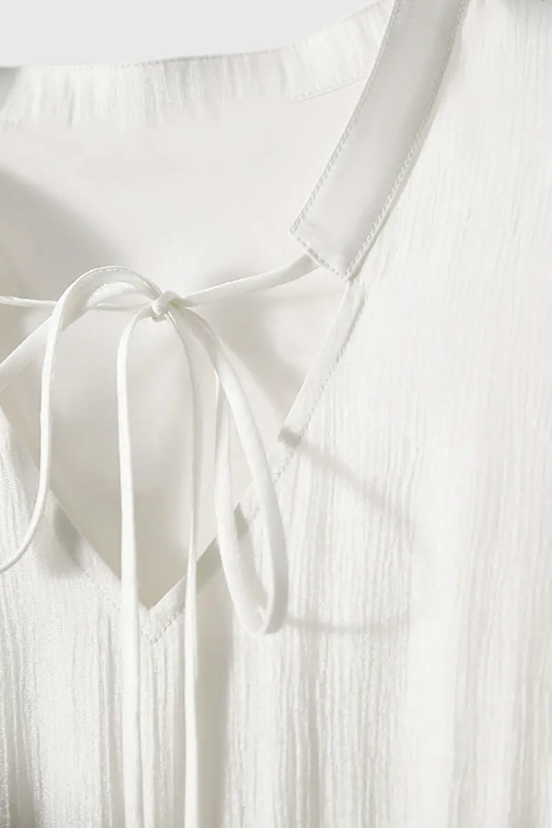 White Silky Tiered Puff-Sleeve Maxi Dress - HBQMJX