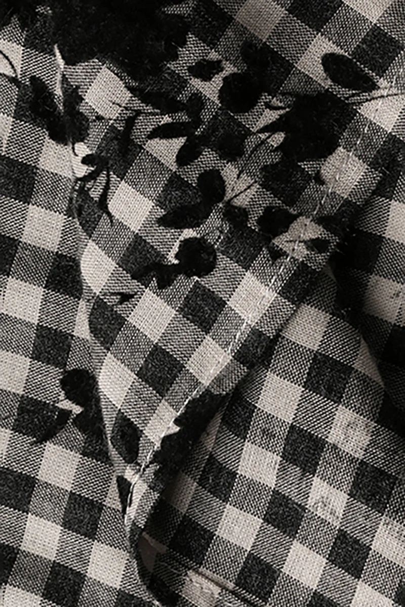 Tiered Long-Sleeve Button-Down A-Line Gingham Midi Dress - HBQMJX