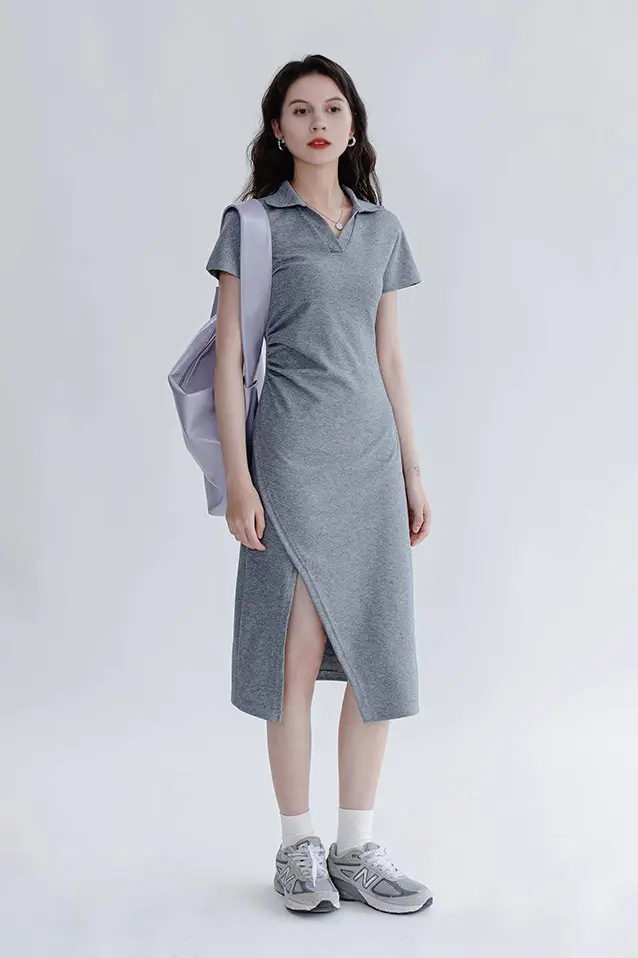 Side Slit Polo Shirt Dress - JIEEQQ