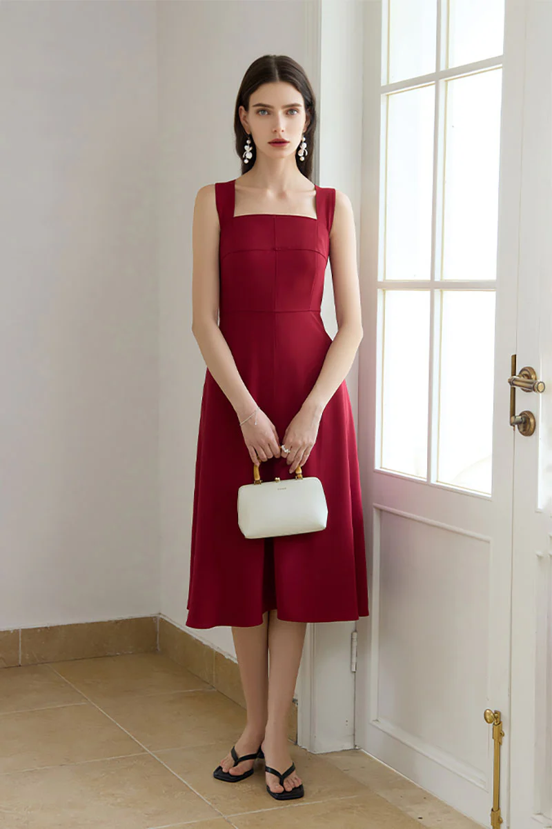 Red Cross-Back A-Line Midi Dress - HBQMJX