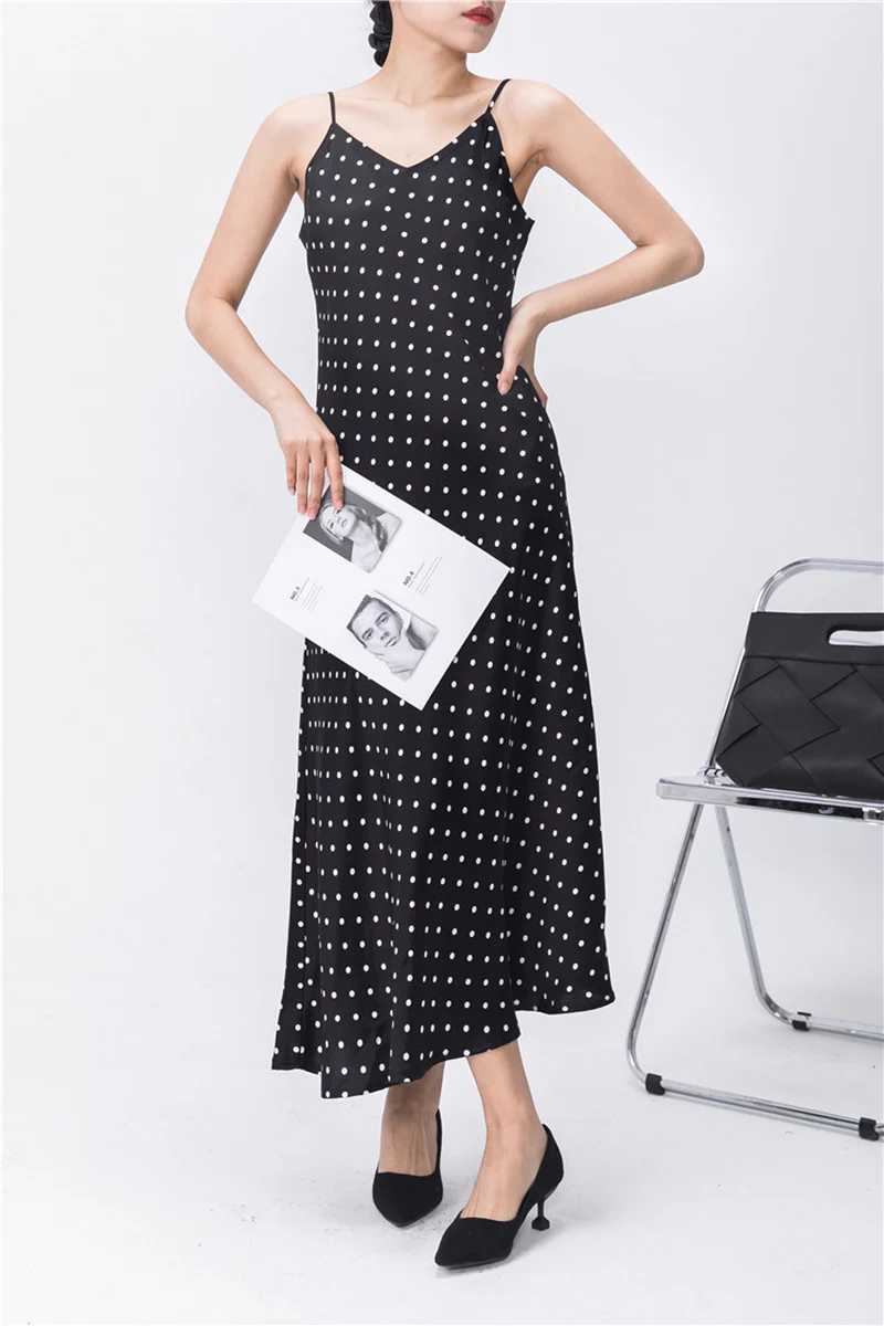 Polka-Dot V-Neck Midi Slip Dress in Triacetate-Blend - HBQMJX