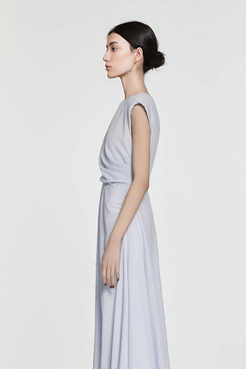 Minimalist Cap-Sleeve Ruched-Waist Bubble Midi Dress - HBQMJX