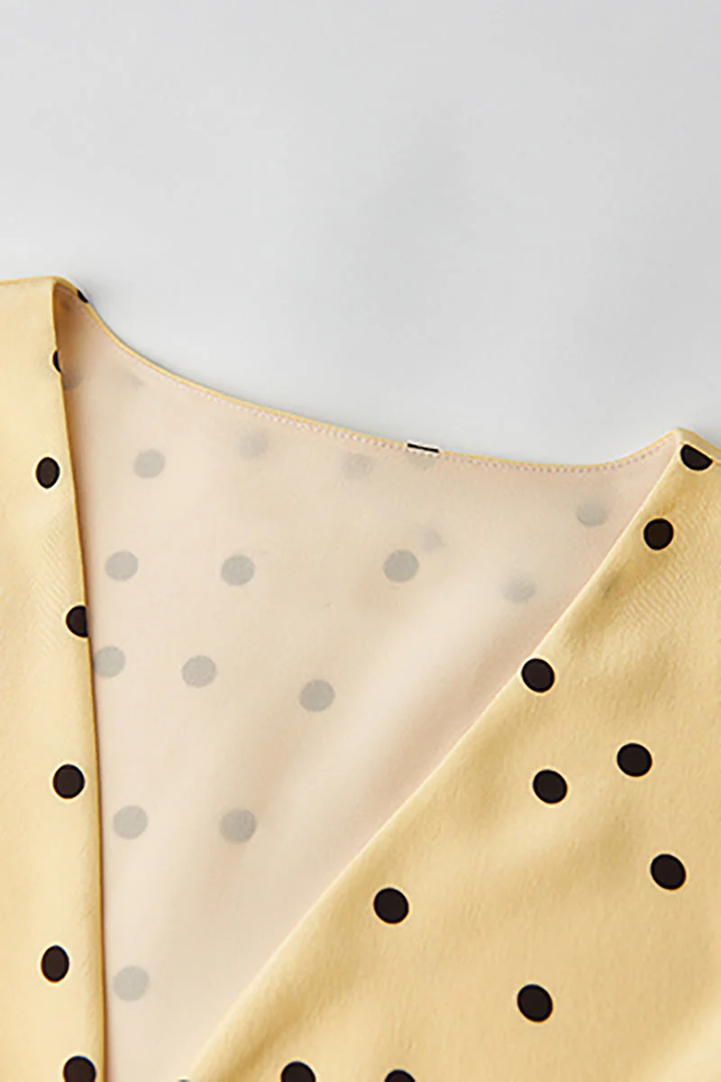 Yellow 100 Heavy Silk Crepe Polka Dot Midi Dress - HBQMJX