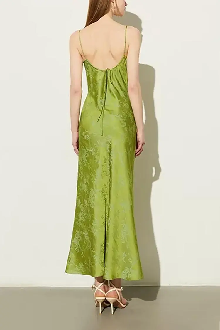 Elegant Jacquard Satin Slip Maxi Dress - HBQMJX