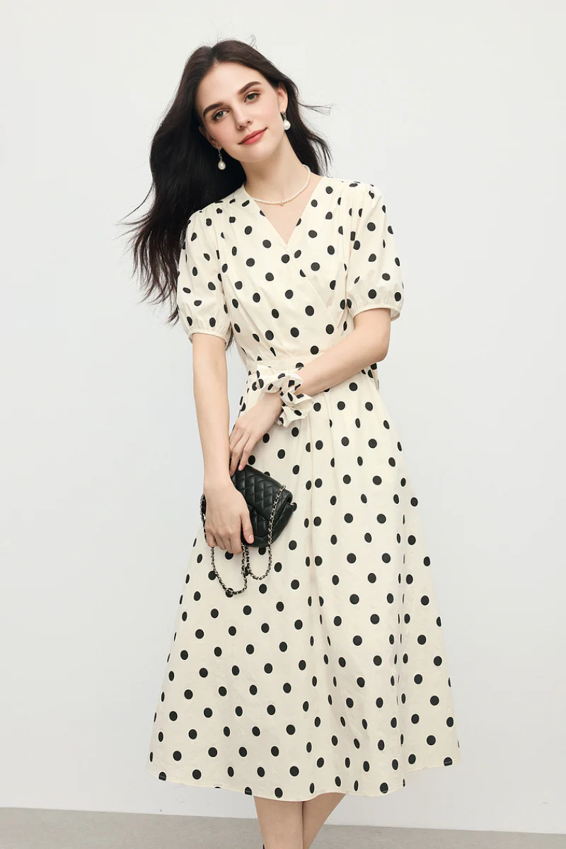 French-Inspired Polka-Dot Midi Dress - HBQMJX