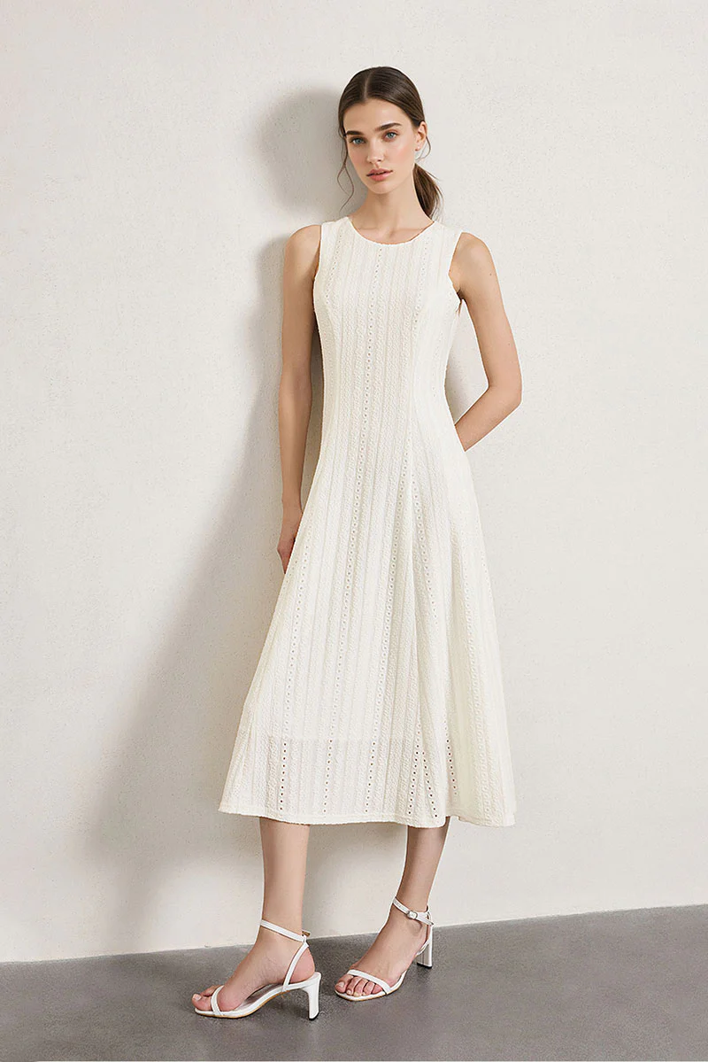 White Embroidered Lace Fit & Flare Midi Dress - HBQMJX