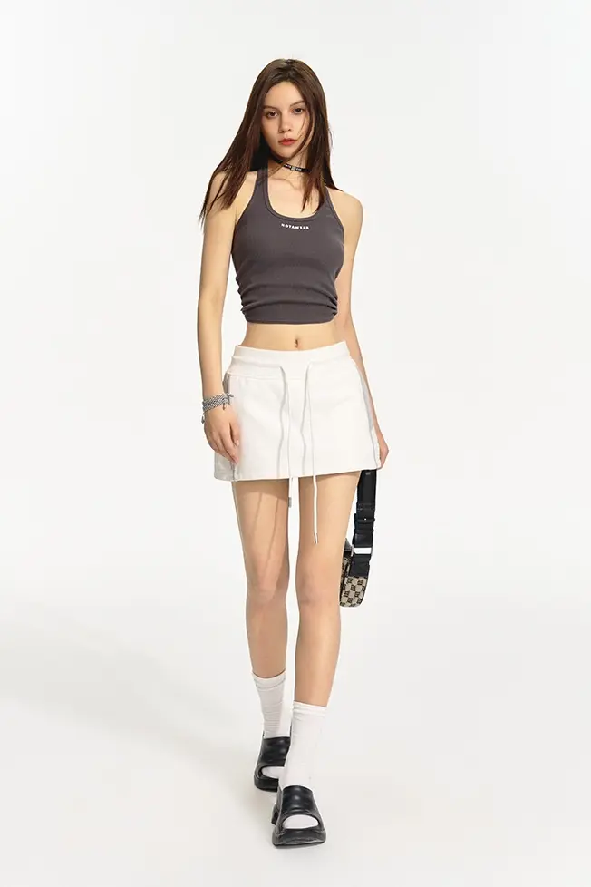 Cotton Tennis Skirt with Drawstring - HBQMJX