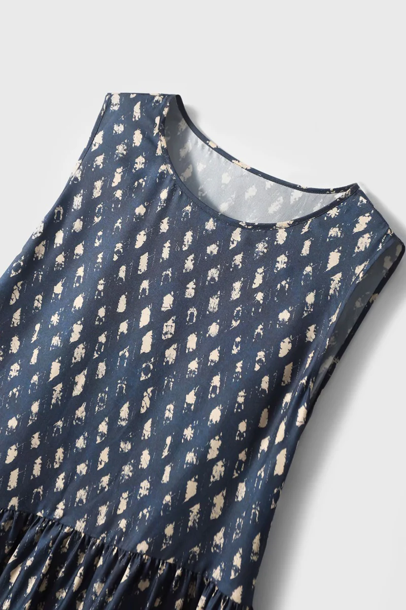 100% Silk Twill Printed Trapeze Midi Dress - HBQMJX