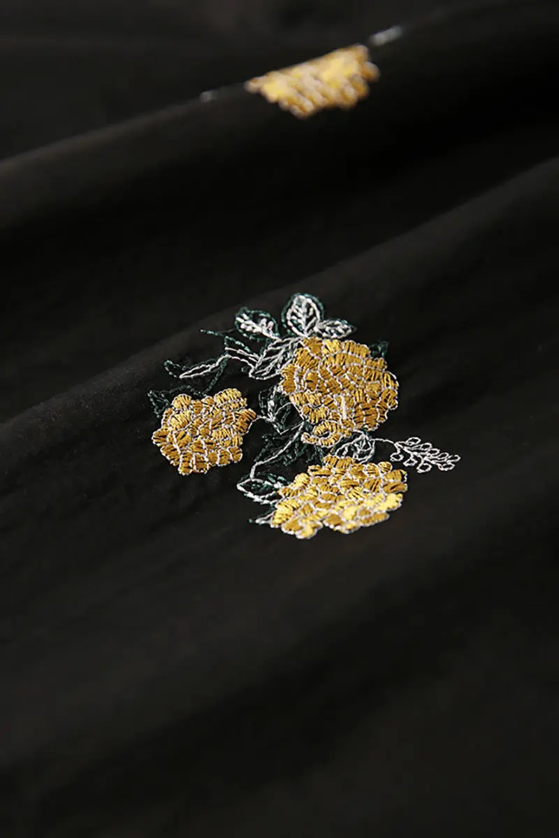 Xiang Yun Silk Floral Hand-Embroidery Midi Dress - HBQMJX