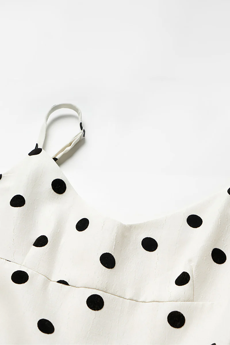 White Polka-Dot Spaghetti-Strap Midi Dress - HBQMJX