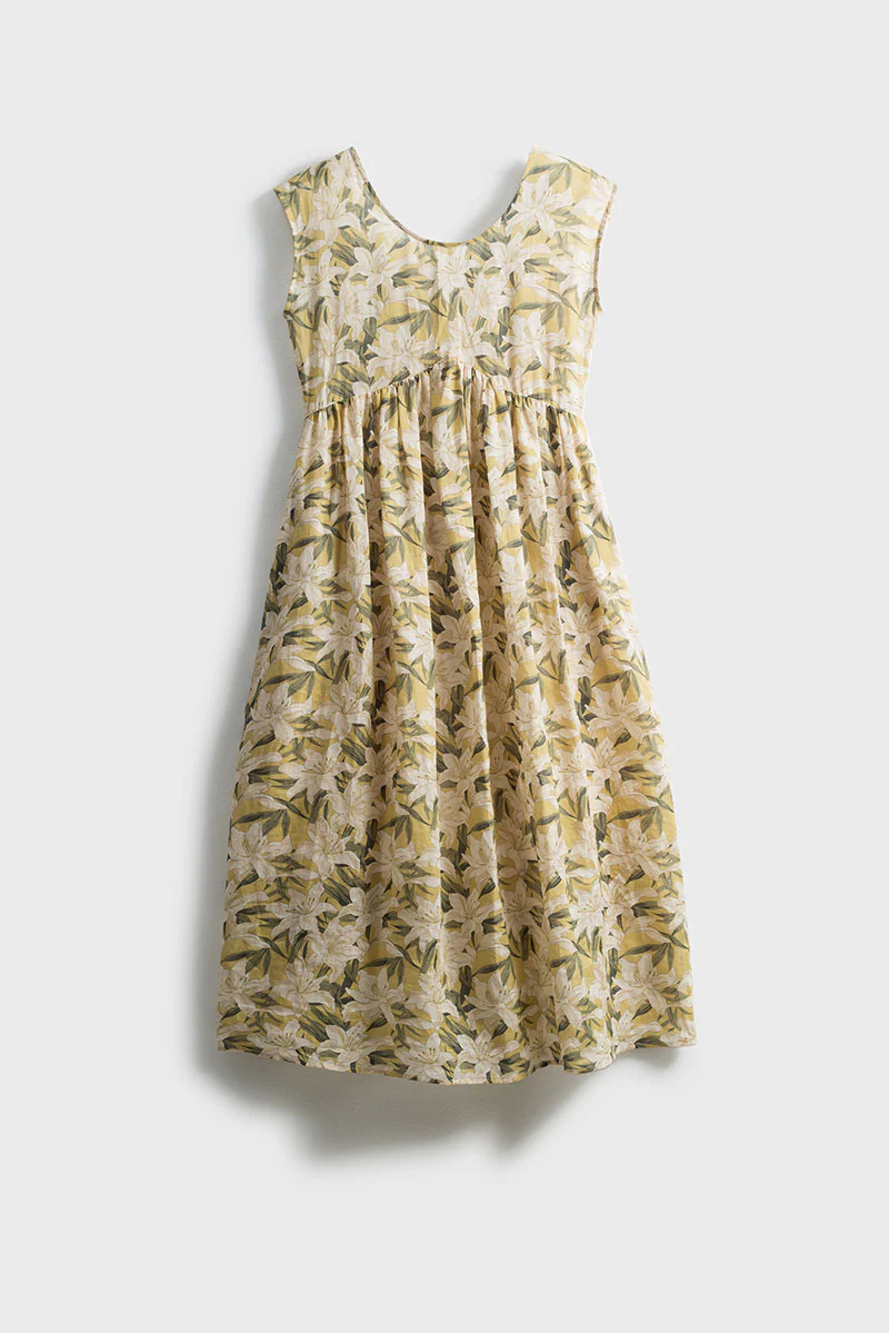 Pure Ramie Floral Sleeveless Scoop-Neck Midi Dress - HBQMJX