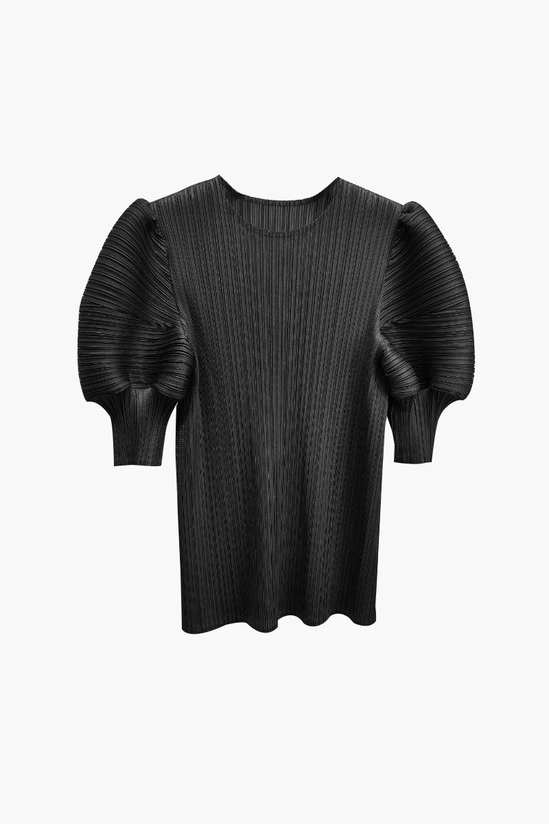 Designer Inspired Pleated Puff-Sleeve Top - HBQMJX
